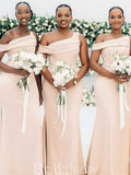 One Shoulder Mermaid Satin Popular Elegant Long Beach Formal Bridesmaid Dresses BD245