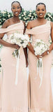 One Shoulder Mermaid Satin Popular Elegant Long Beach Formal Bridesmaid Dresses BD245