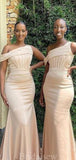 One Shoulder Mermaid Satin Popular Elegant Long Beach Formal Bridesmaid Dresses BD245