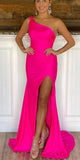 One Shoulder Mermaid Unique Modest Elegant Evening Long Prom Dresses PD326