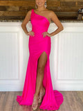 One Shoulder Mermaid Unique Modest Elegant Evening Long Prom Dresses PD326