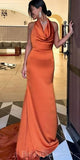 Orange Mermaid Elegant Simple Party Modest Women Evening Long Prom Dresses PD1500