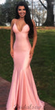 Pink Mermaid Spaghetti Straps Simple Elegant Modest Evening Long Prom Dresses PD1368
