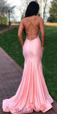 Pink Mermaid Spaghetti Straps Simple Elegant Modest Evening Long Prom Dresses PD1368