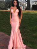 Pink Mermaid Spaghetti Straps Simple Elegant Modest Evening Long Prom Dresses PD1368