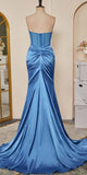 Popular Blue Strapless Mermaid Unique Stylish Elegant Evening Formal Long Prom Dresses PD1434