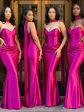 Popular Elegant Sleeveless Satin Simple Mermaid Long Beach Formal Bridesmaid Dresses BD254