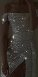 Popular Mermaid Off Shoulder Sparkly Sequin Elegant Party Modest Women Evening Long Prom Dresses PD1492