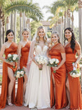 Popular One Shoulder Satin Mermaid Long Beach Formal Bridesmaid Dresses BD257