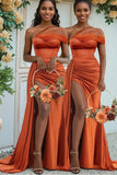 Popular One Shoulder Satin Mermaid Long Beach Formal Bridesmaid Dresses BD257