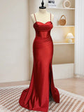 Popular Red Spaghetti Straps Mermaid Unique Fashion Elegant Evening Formal Long Prom Dresses PD1435