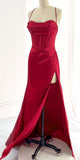 Popular Red Spaghetti Straps Mermaid Unique Fashion Elegant Evening Formal Long Prom Dresses PD1435