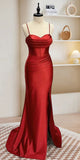 Popular Red Spaghetti Straps Mermaid Unique Fashion Elegant Evening Formal Long Prom Dresses PD1435