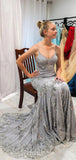 Popular Spaghetti Straps Silver Mermaid Modest Long Party Evening Prom Dresses PD1364