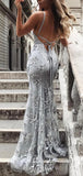 Popular Spaghetti Straps Silver Mermaid Modest Long Party Evening Prom Dresses PD1364
