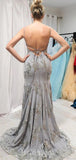 Popular Spaghetti Straps Silver Mermaid Modest Long Party Evening Prom Dresses PD1364