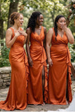 Popular V-Neck Satin Mermaid Long Beach Formal Party Bridesmaid Dresses BD259