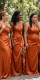 Popular V-Neck Satin Mermaid Long Beach Formal Party Bridesmaid Dresses BD259