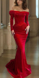 Red Long Sleeves off the Shoulder Formal Unique Fashion Party Evening Long Prom Dresses PD029