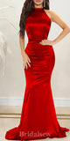 Red Open Back High Neck Mermaid Elegant Formal Black Girls Slay Satin Evening Long Prom Dresses PD1379