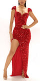 Red Sequin Sparkly Popular Sexy Unique Fashion Party Evening Long Prom Dresses PD027