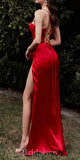 Red Spaghetti Straps Mermaid Evening Formal Long Prom Dresses PD1384