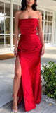 Red Strapless Mermaid Custom Sexy Unique Fashion Party Evening Long Prom Dresses PD034