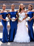 Royal Blue Off the Shoulder Simple Mermaid Long Beach Formal Bridesmaid Dresses BD251