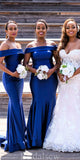 Royal Blue Off the Shoulder Simple Mermaid Long Beach Formal Bridesmaid Dresses BD251