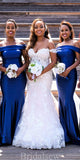 Royal Blue Off the Shoulder Simple Mermaid Long Beach Formal Bridesmaid Dresses BD251