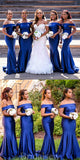 Royal Blue Off the Shoulder Simple Mermaid Long Beach Formal Bridesmaid Dresses BD251