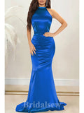 Royal Blue Open Back High Neck Mermaid Elegant Formal Black Girls Slay Satin Evening Long Prom Dresses PD1382