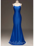 Royal Blue V-Neck Spaghetti Straps Mermaid Simple Elegant Evening Formal Long Prom Dresses PD1449