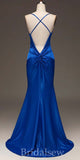 Royal Blue V-Neck Spaghetti Straps Mermaid Simple Elegant Evening Formal Long Prom Dresses PD1449