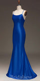 Royal Blue V-Neck Spaghetti Straps Mermaid Simple Elegant Evening Formal Long Prom Dresses PD1449