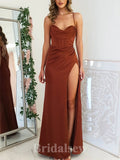 Rust Red Spaghetti Straps Popular Mermaid Evening Formal Long Prom Dresses PD1388
