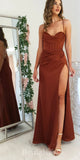 Rust Red Spaghetti Straps Popular Mermaid Evening Formal Long Prom Dresses PD1388