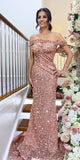Sequin Sparkly Off Shoulder Popular Mermaid Evening Formal Long Prom Dresses PD1392
