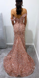 Sequin Sparkly Off Shoulder Popular Mermaid Evening Formal Long Prom Dresses PD1392
