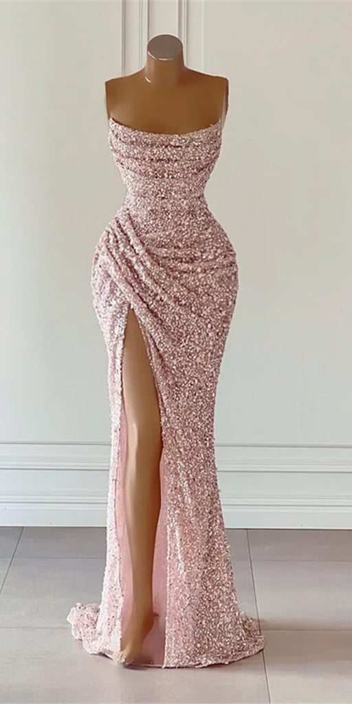 Sequin Sparkly Spaghetti Straps Popular Mermaid Evening Formal Long Prom Dresses PD1391