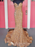 Sequin Strapless Mermaid Simple Modest Long Party Evening Prom Dresses PD1363