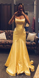 Simple Yellow Satin Mermaid Elegant Party Fashion Women Evening Long Prom Dresses PD1512