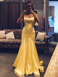 Simple Yellow Satin Mermaid Elegant Party Fashion Women Evening Long Prom Dresses PD1512