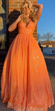 Sparkly Sequin A-line Orange Elegant Party Stylish Women Evening Long Prom Dresses PD1511