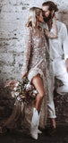 Sparkly Sequin Long Sleeves Unique Dream Beach Vintage Long Wedding Dresses WD003
