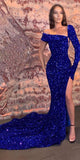 Sparkly Sequin Royal Blue Mermaid Unique Fashion Party Evening Long Prom Dresses PD035