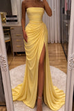 Yellow Strapless Mermaid Party Modest Popular Women Evening Long Prom Dresses PD1535