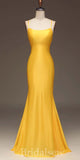 Yellow V-Neck Spaghetti Straps Mermaid Simple Elegant Evening Formal Long Prom Dresses PD1450