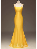Yellow V-Neck Spaghetti Straps Mermaid Simple Elegant Evening Formal Long Prom Dresses PD1450