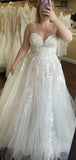 A-line Straps Dream Vintage Lace Romantic Beach Long Wedding Dresses WD158